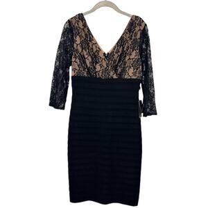 ADRIANNA PAPELL Woman NWT $160 Lace Beige Bodice Tiered Dress Size 4